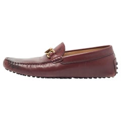 Used Salvatore Ferragamo Burgundy Leather Slip On Loafers Size 40.5