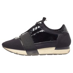 Balenciaga Black Patent Leather and Fabric Race Runner Low Top Sneakers Size 38