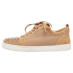 Christian Louboutin Brown Suede and Mesh Lou Spikes Sneakers Size 44.5