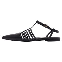 Stella McCartney Black Faux Leather Ankle Strap Ballet Flats Size 37