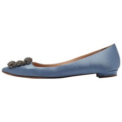 Manolo Blahnik Blue Satin Hangisi Ballet Flats Size 37