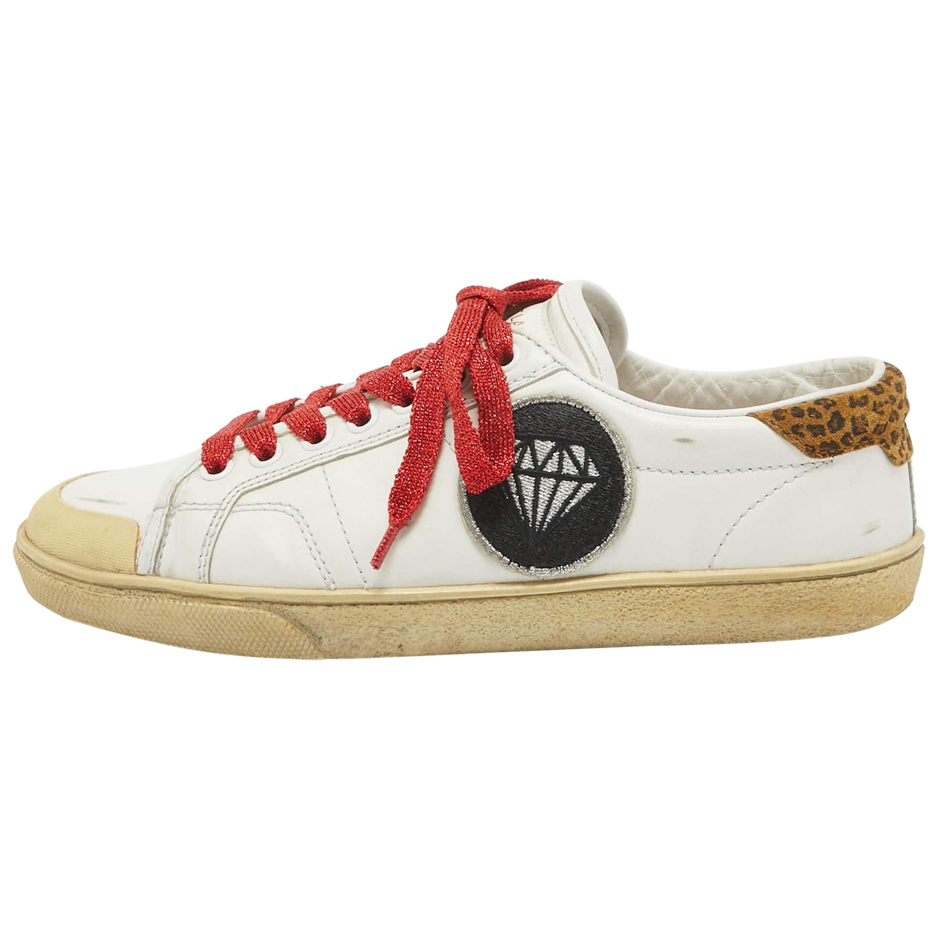 Saint Laurent White Leather Court Classic Sneakers Size 37 For Sale