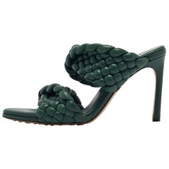 Bottega Veneta Green Leather Braided Accents Slides Size 40.5