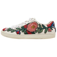 Gucci White Leather Floral Embroidered Ace Sneakers Size 35