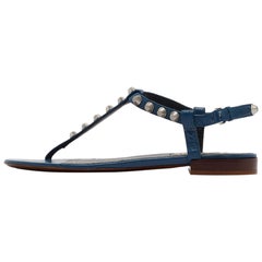 Balenciaga Navy Blue Leather Arena Flats Size 38