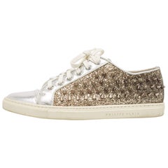 Philipp Plein Silver/Gold Leather And Glitter Spike Sneakers Size 36