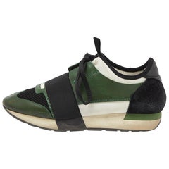 Balenciaga Verde/Negro Piel y Malla Zapatillas Race Runner Talla 38