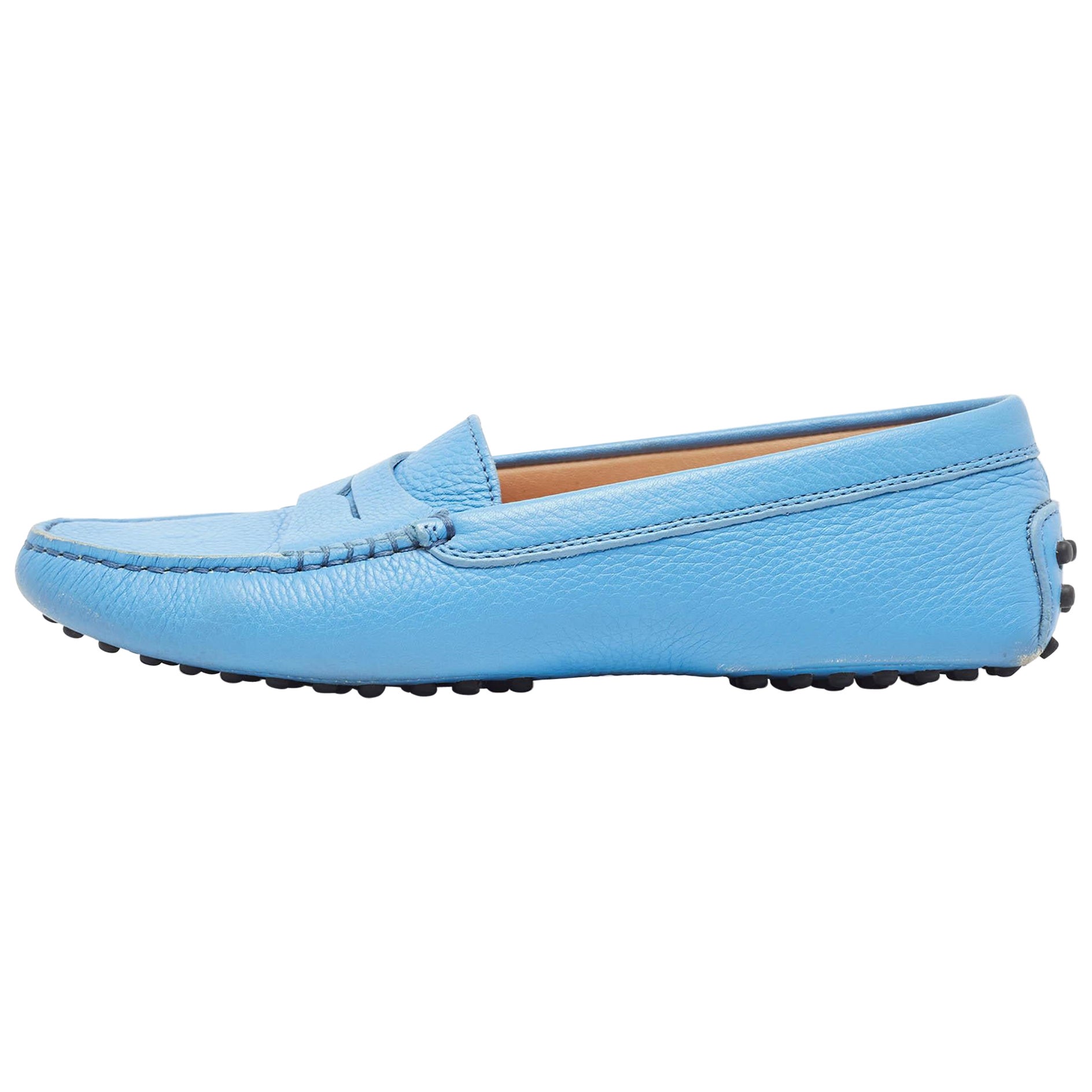 Tod's Blue Leather Slip On Loafers Size 36.5 For Sale