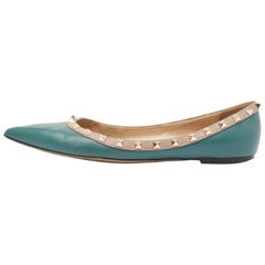 Valentino Green/Dusty Pink Leather Rockstud Ballet Flats Size 41