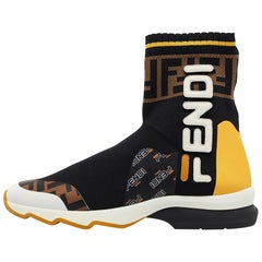 FendiX Fila Brown/Black Tobacco Knit Fabric Sock Sneakers Size 36