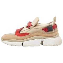 Chloe Beige/Maroon Mesh and Suede Sonnie Sneakers Size 37