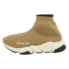 Balenciaga Gold Lurex Fabric Speed Trainer Low Top Sneakers Size 37