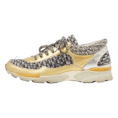 Chanel Multicolor Tweed and Leather Interlocking Sneakers Size 38