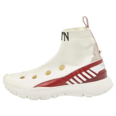 Valentino Stretch Fabric Leather Cut Out Rockstud Sock High Top Sneaker Size 35