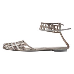 Yves Saint Laurent Metallic Tricolor Leather Caged Ankle Strap Flats Size 40