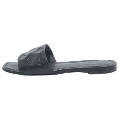 Louis Vuitton Black Embossed Leather Revival Flat Slides Size 38