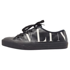 Valentino Black Leather VLT Lace Up Sneakers Size 42