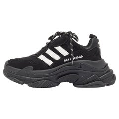 Balenciaga x Adidas Black/White Faux Leather and Mesh Triple S Sneakers Size 38