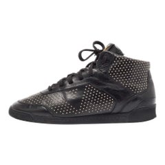 Louis Vuitton Black Leather Studded High Top Sneakers Size 39