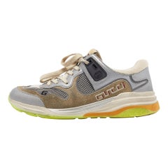 Gucci Grey/Beige Suede and Mesh Ultrapace Sneakers Size 38
