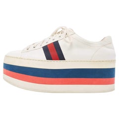 Gucci White Leather Ace Platform Wedge Lace Up Sneakers Size 39