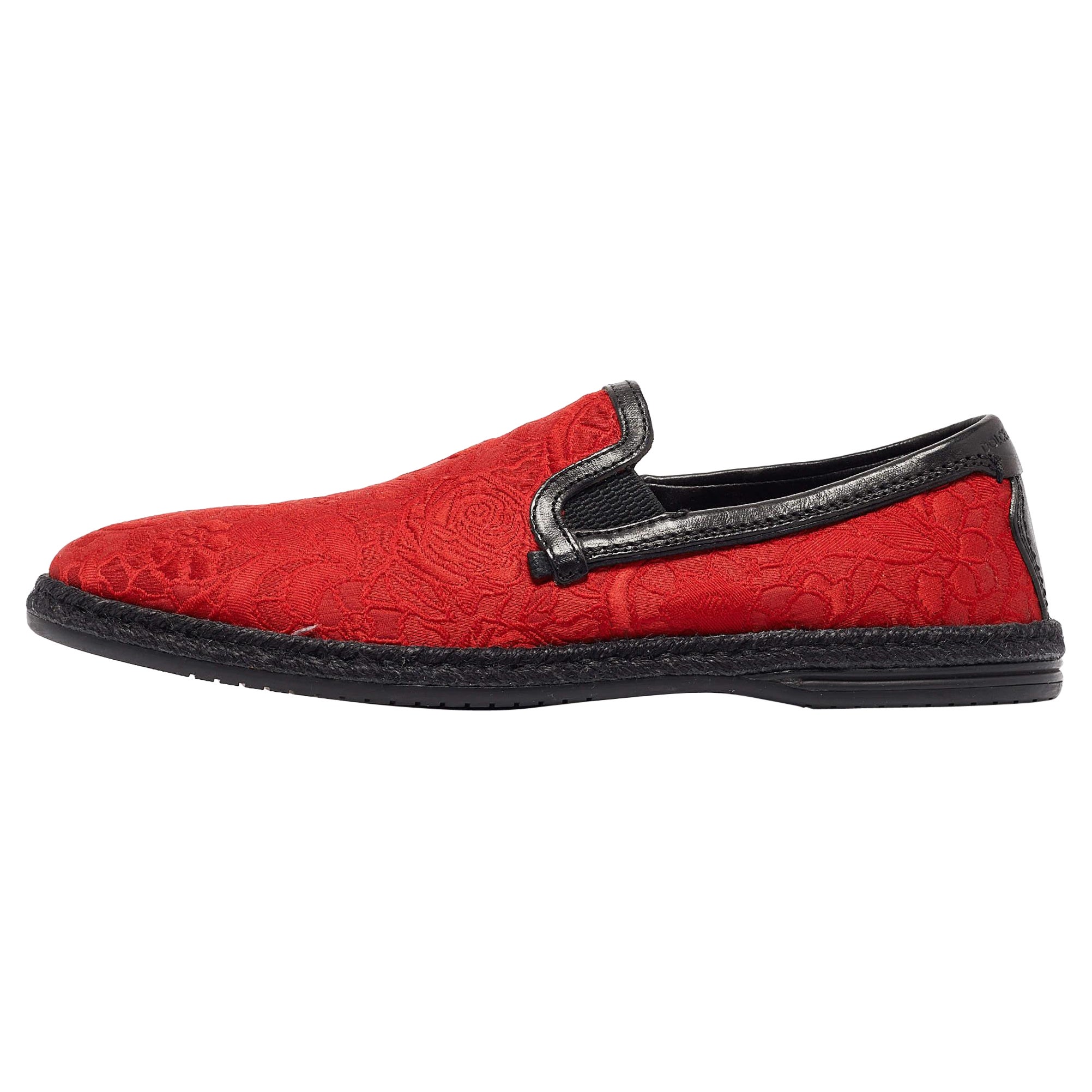 Dolce & Gabbana Mocassini Espadrille in tessuto jacquard floreale rosso taglia 40