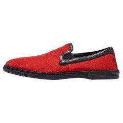 Dolce & Gabbana Red Floral Jacquard Fabric Espadrille Loafers Size 40