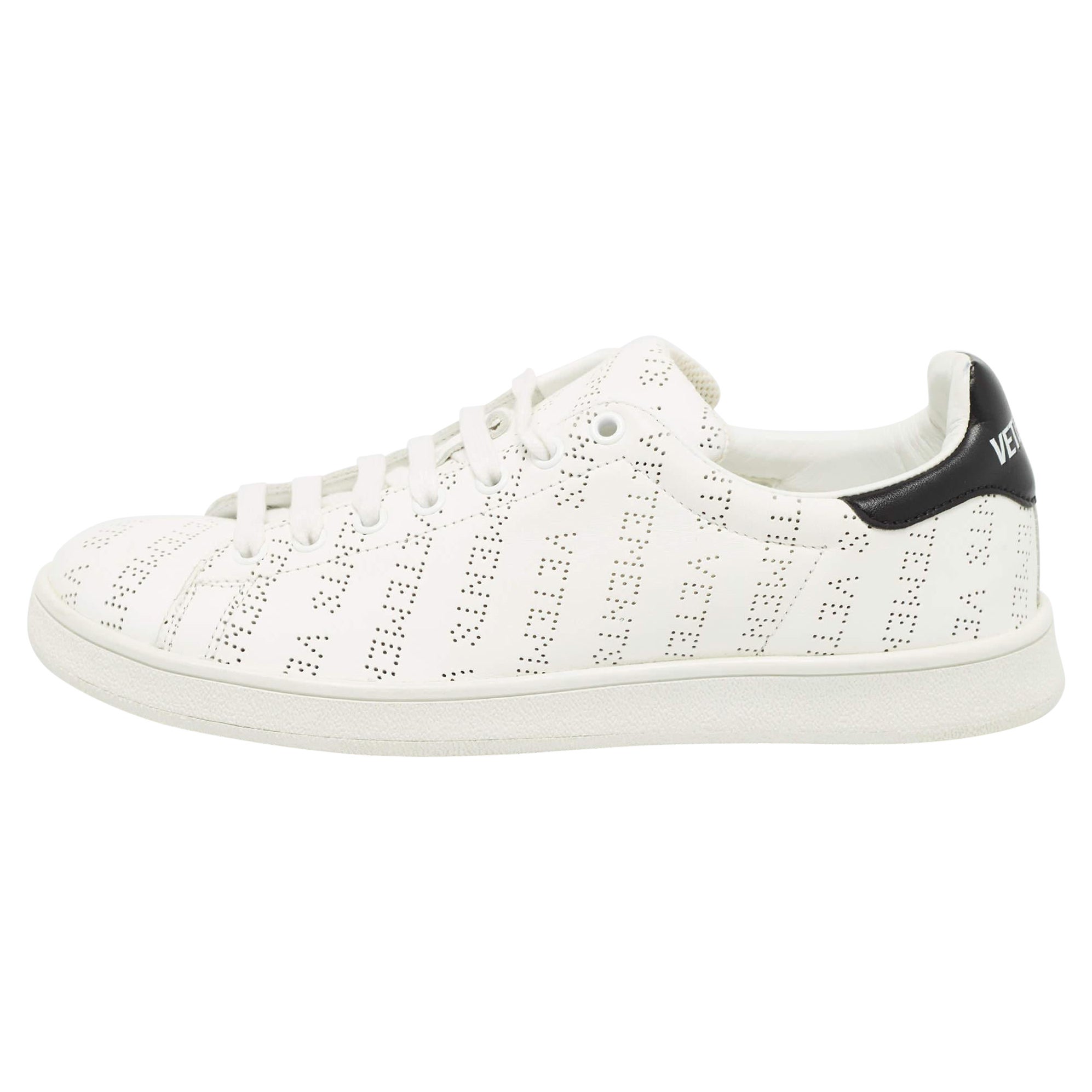 Vetements White Perforated Leather Low Top Sneakers Size 41 For Sale