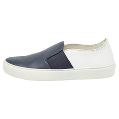 Chanel Blue/White Leather CC Slip On Sneakers Size 35