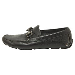 Used Salvatore Ferragamo Black Leather Gancini Loafers Size 41