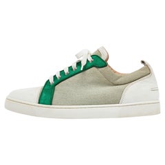 Christian Louboutin Green/White Suede and Canvas Louis Junior Sneakers Size 45