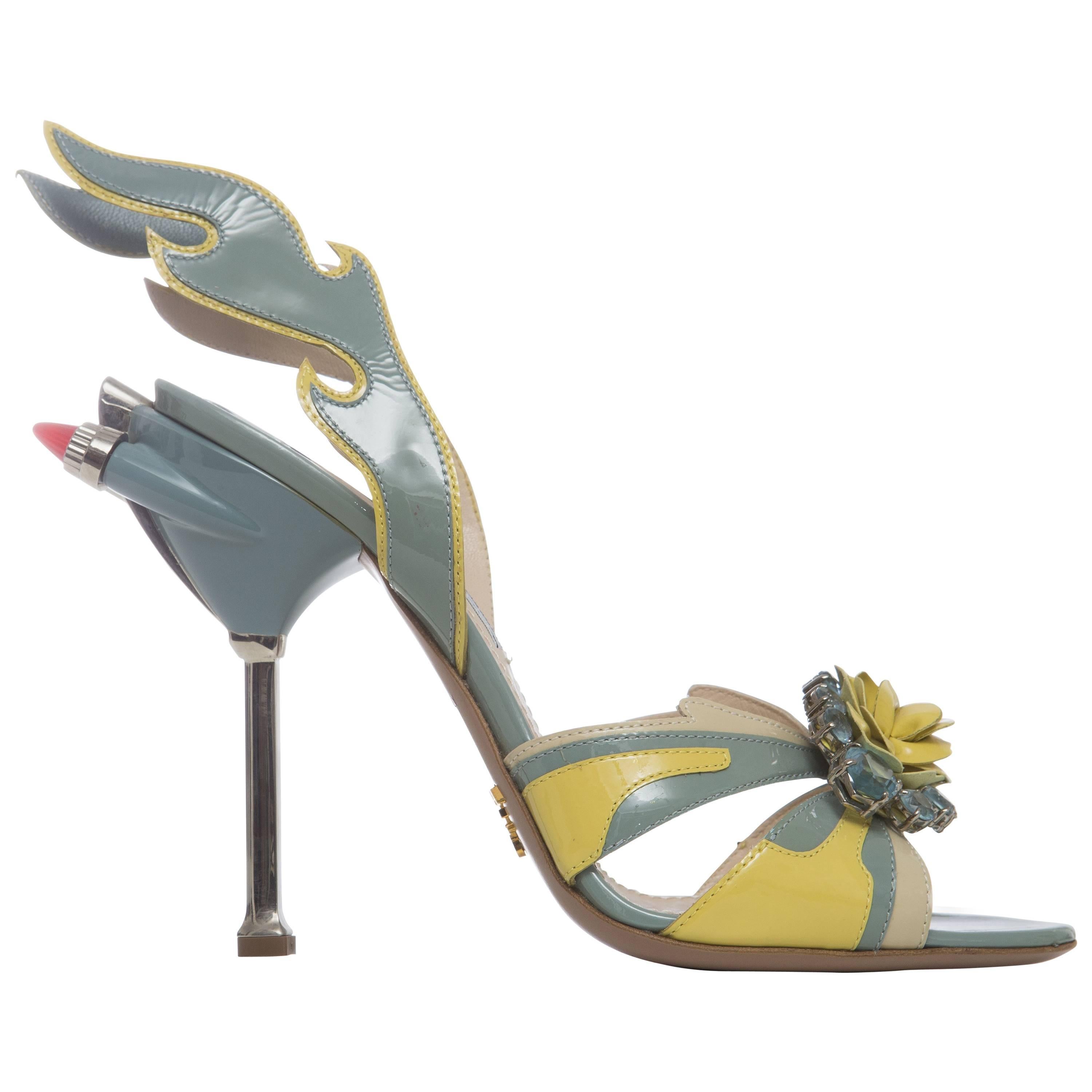 Prada Patent Leather Jewel Toe Tail Light Flame Sandals, Spring - Summer 2012