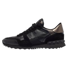 Valentino Black Suede and Canvas Rockrunner Low Top Sneakers Size 42
