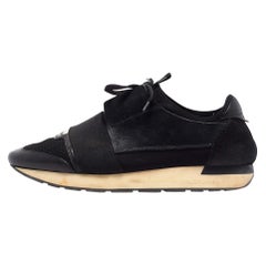 Balenciaga Black Leather and Mesh Race Runner Sneakers Size 42