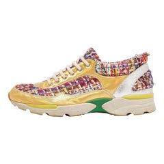 Chanel Multicolor Tweed and Leather CC Low Top Sneakers Size 36