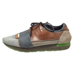 Balenciaga Gris/Malla Marrón y Piel Zapatillas Race Runner Talla 42