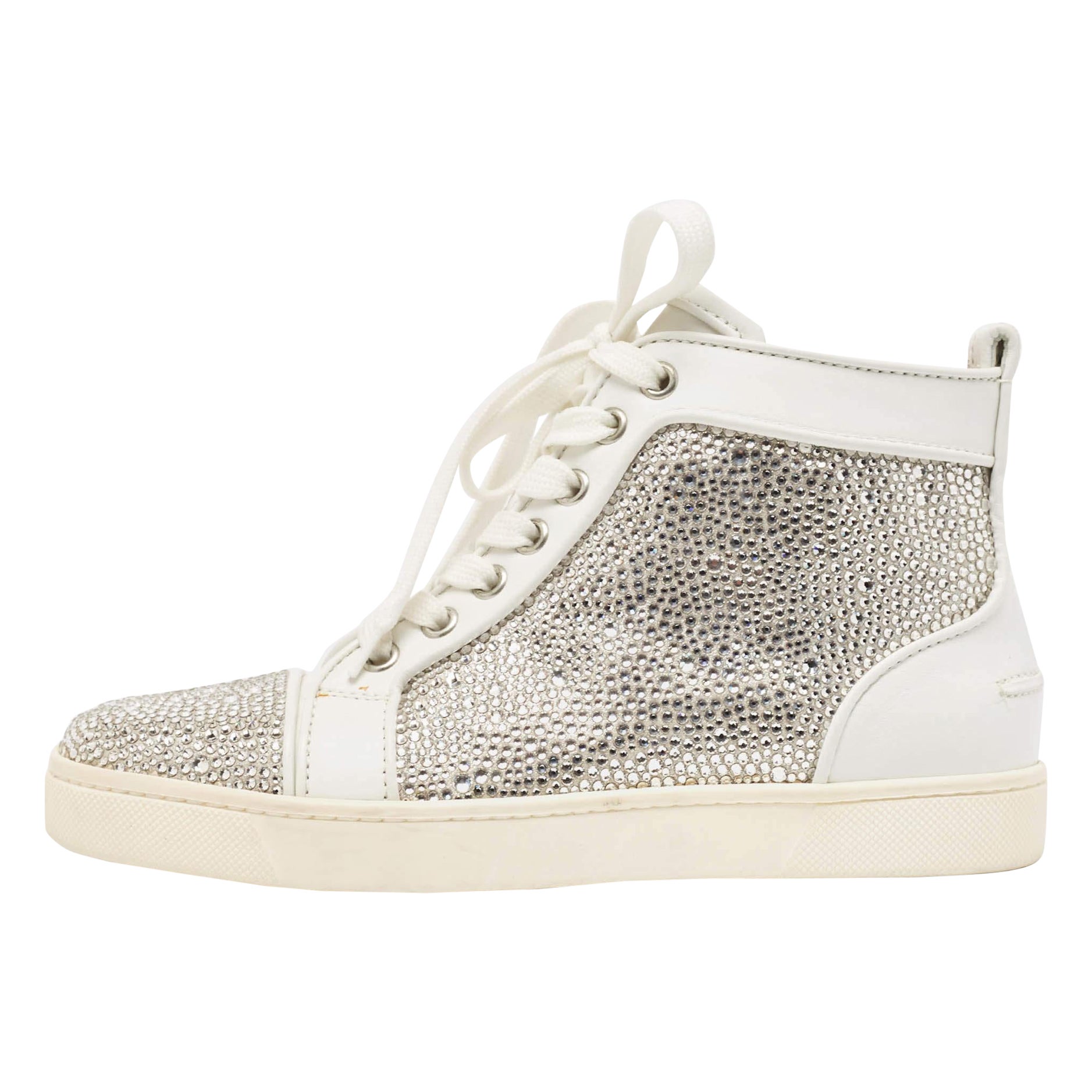 Christian Louboutin Sneakers Louis Strass in pelle bianca taglia 35 in vendita
