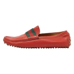 Gucci Red Leather Web Slip On Loafers Size 43