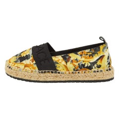 Versace Multicolore Baroccoo Print Canvas Slip On Espadrille Flats Taglia 34