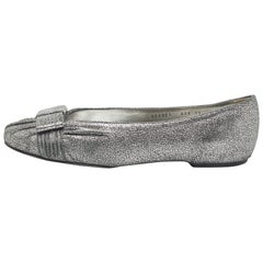 Used Salvatore Ferragamo Metallic Suede Regale Ballet Flats Size 41.5