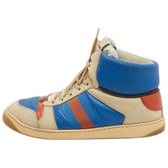 Gucci Multicolor Perforated Leather Screener GG High Top Sneakers Size 44.5