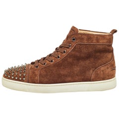 Christian Louboutin Brown Suede Lou Spikes Sneakers Size 44
