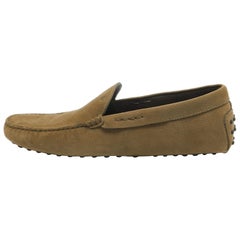 Tod's Olive Green Nubuck Leather Slip On Loafers Size 44.5