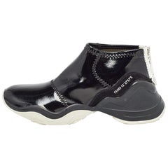 Fendi Black Patent Leather FFluid Zip Up Sneakers Size 40
