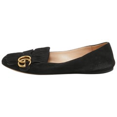Gucci Black Suede GG Marmont Fringe Ballet Flats Size 40