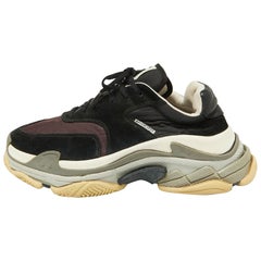 Balenciaga Black/Burgundy Suede and Nylon Triple S Sneakers Size 42