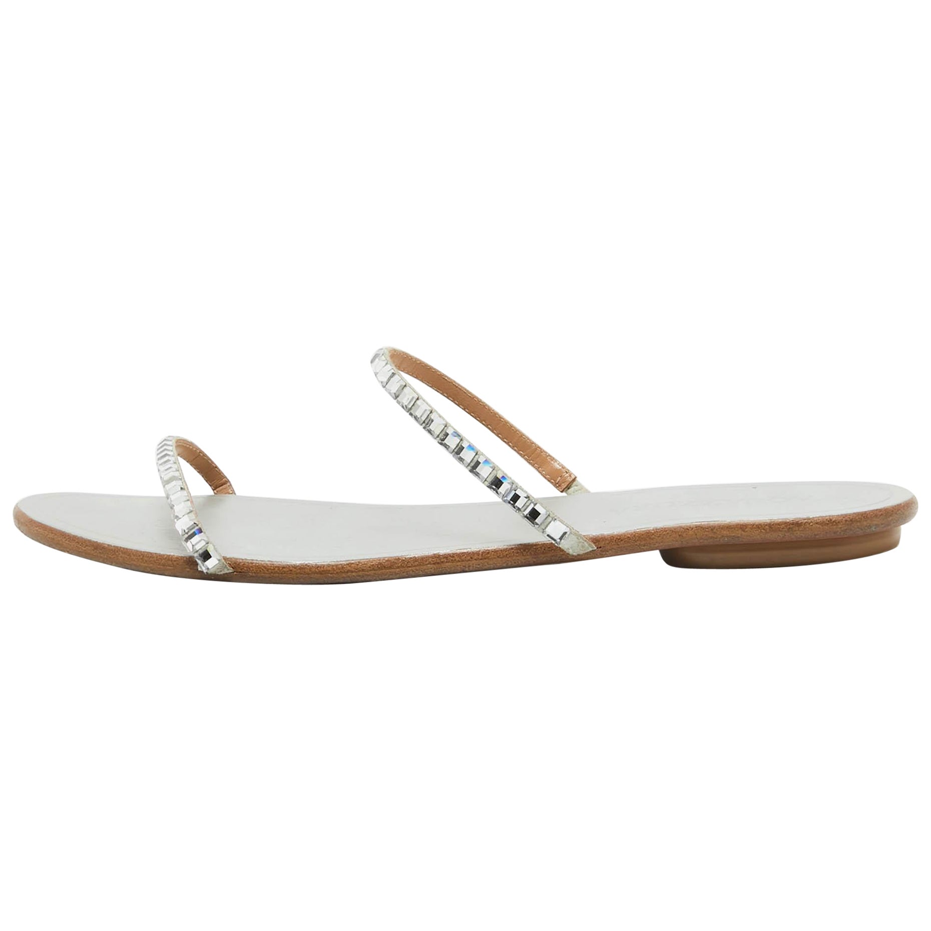 Bailarinas de tiras de cuero con adornos de cristal plateado Aquazzura Talla 41 en venta