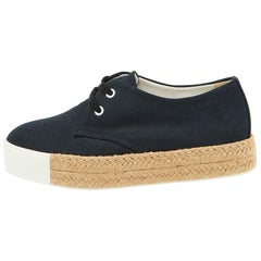 Hermès Navy Blue Canvas Rosa Espadrille Sneakers Size 37