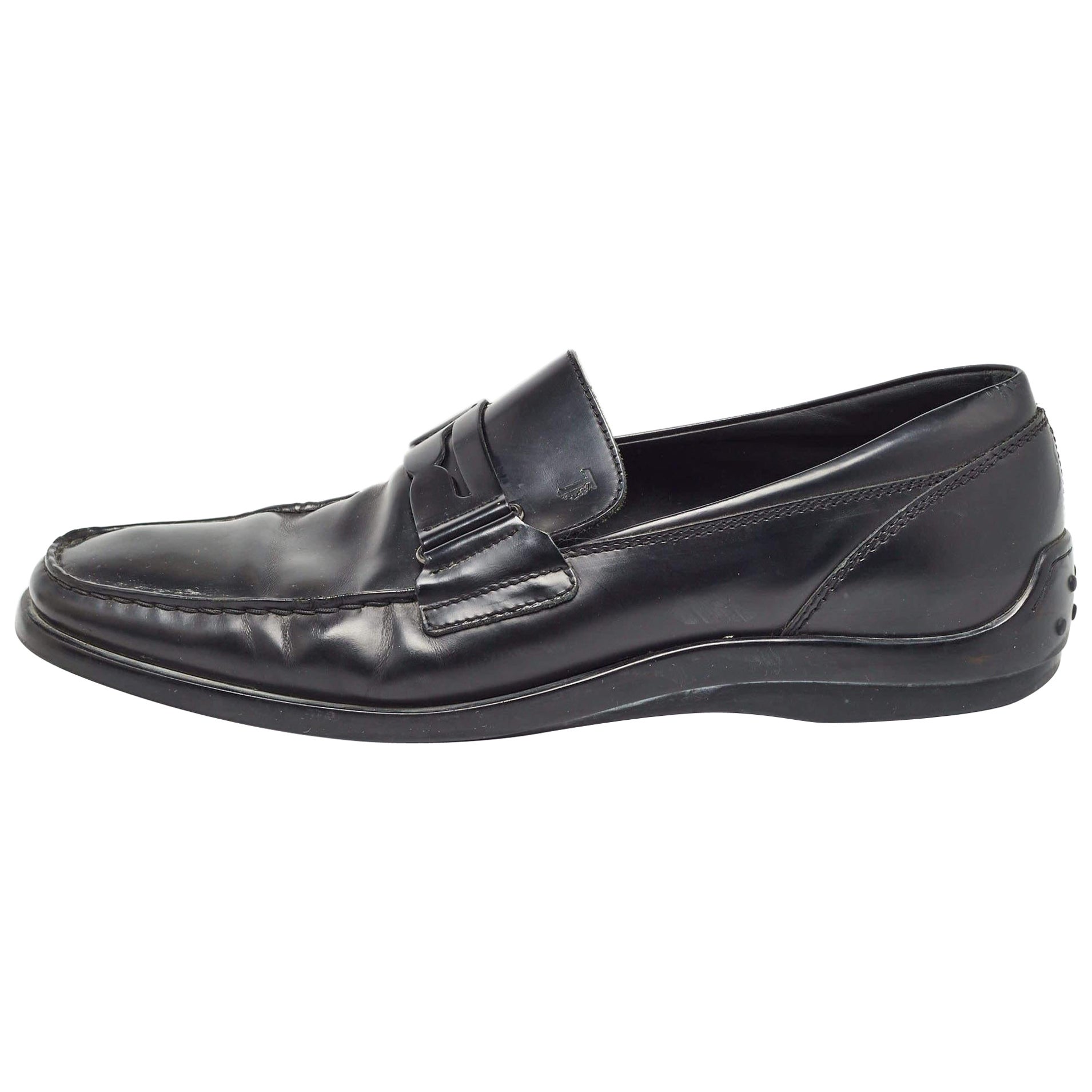 Tod's Black Leather Penny Slip On Loafers Size 43 For Sale
