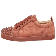 Christian Louboutin Orange Suede Louis Junior Spikes Orlato Sneakers Size 39